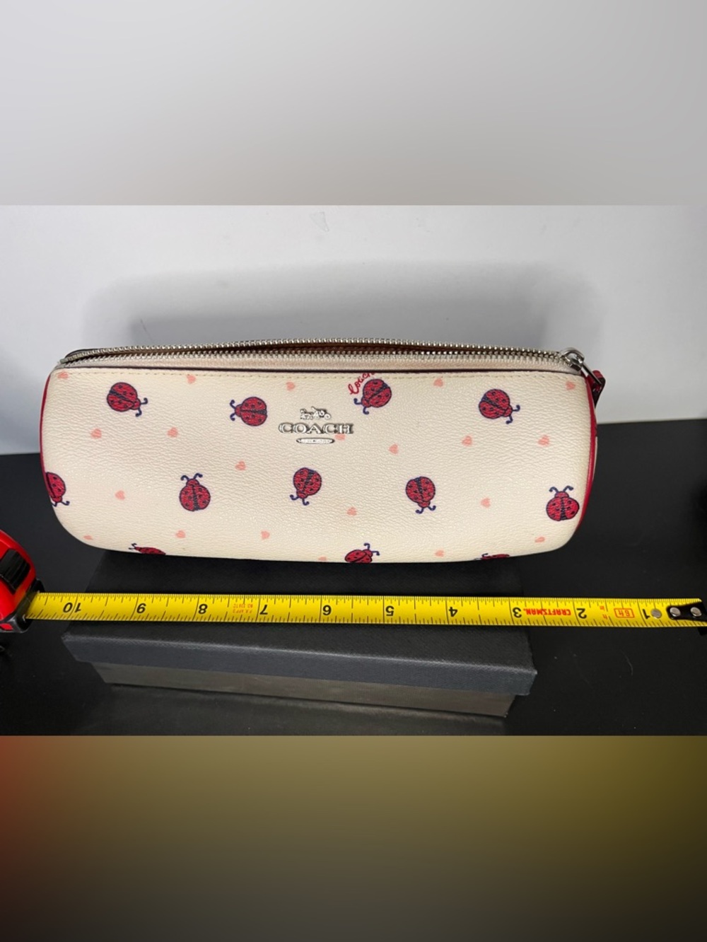 COACH Cream Pouch with Red Ladybug Print